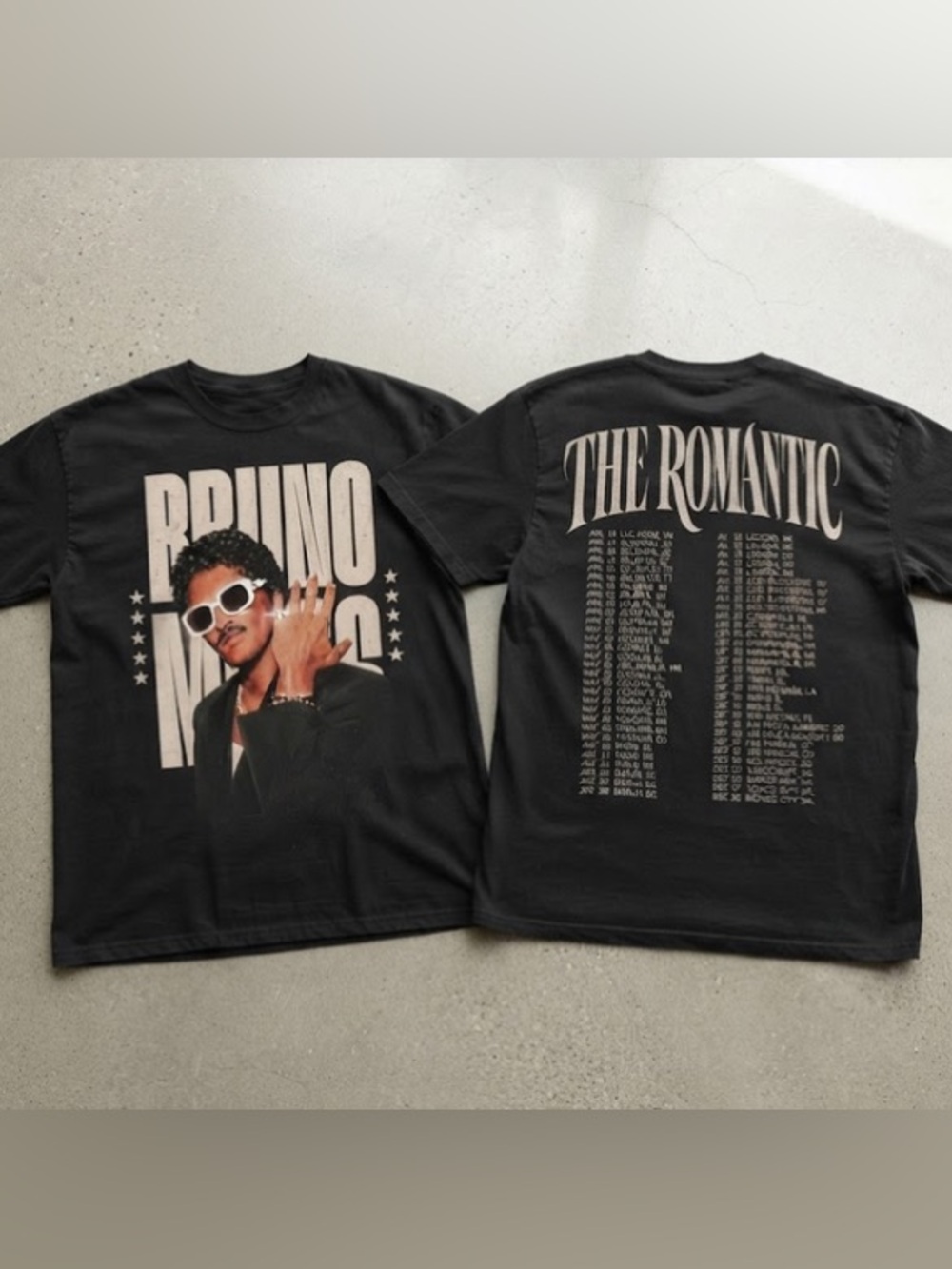 Bruno Mars The Romantic Tour Dates Sunglasses Vintage Black T-Shirt